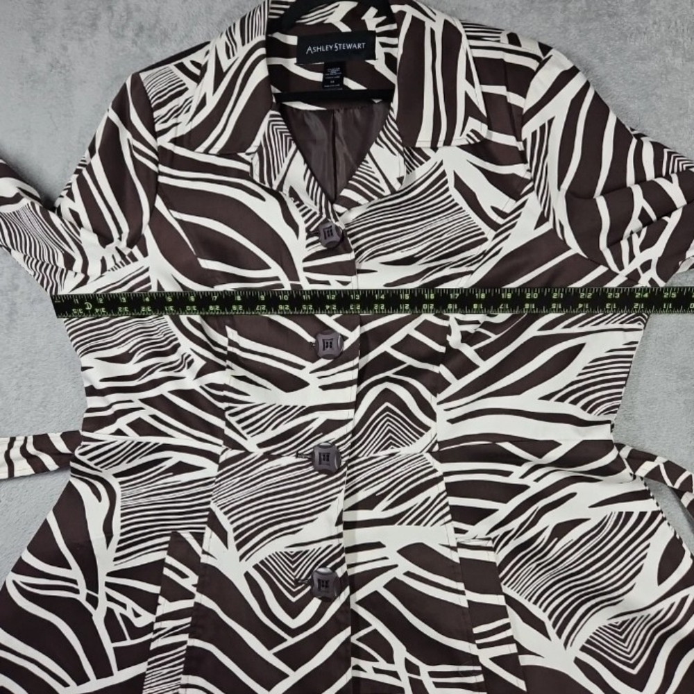 New! Cotton Ashley Stewart Brown Print Trench Jacket And Puffy purse - Picture 11 of 12